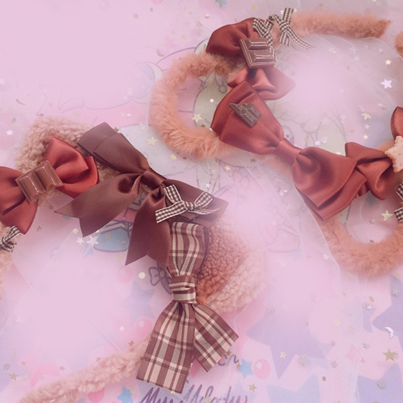 Băng Đô Tai Mèo Đính Lông Xù Phong Cách Lolita Đáng Yêu