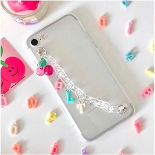 [Handmade] dây đeo điện trang trí ốp lưng điện thoại charm cherry, charm hạt chữ có kèm hook:3Nhận mix chữ theo yêu cầu