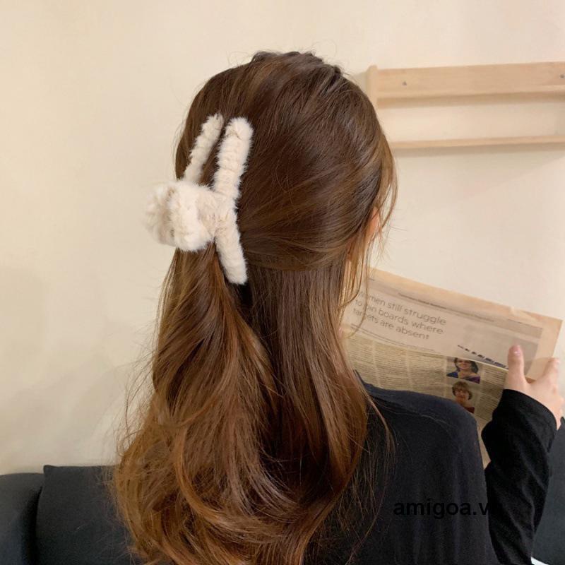 ✨✨Kẹp tóc phủ lông nhung cỡ lớn phong cách Hàn Quốc thời trang thu đông xinh xắn cho nữ