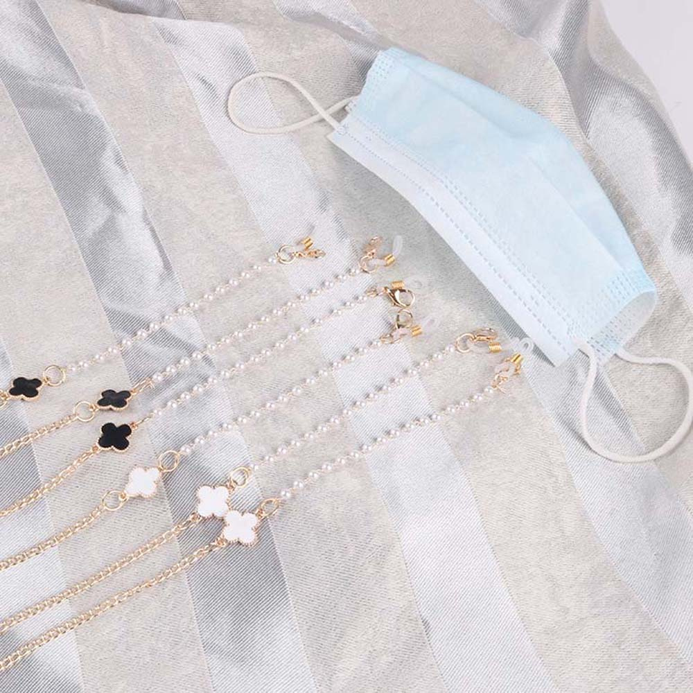 [Hàng mới về] Dây đeo mắt kính/khẩu trang đính ngọc trai mặt dây hình cỏ 4 lá