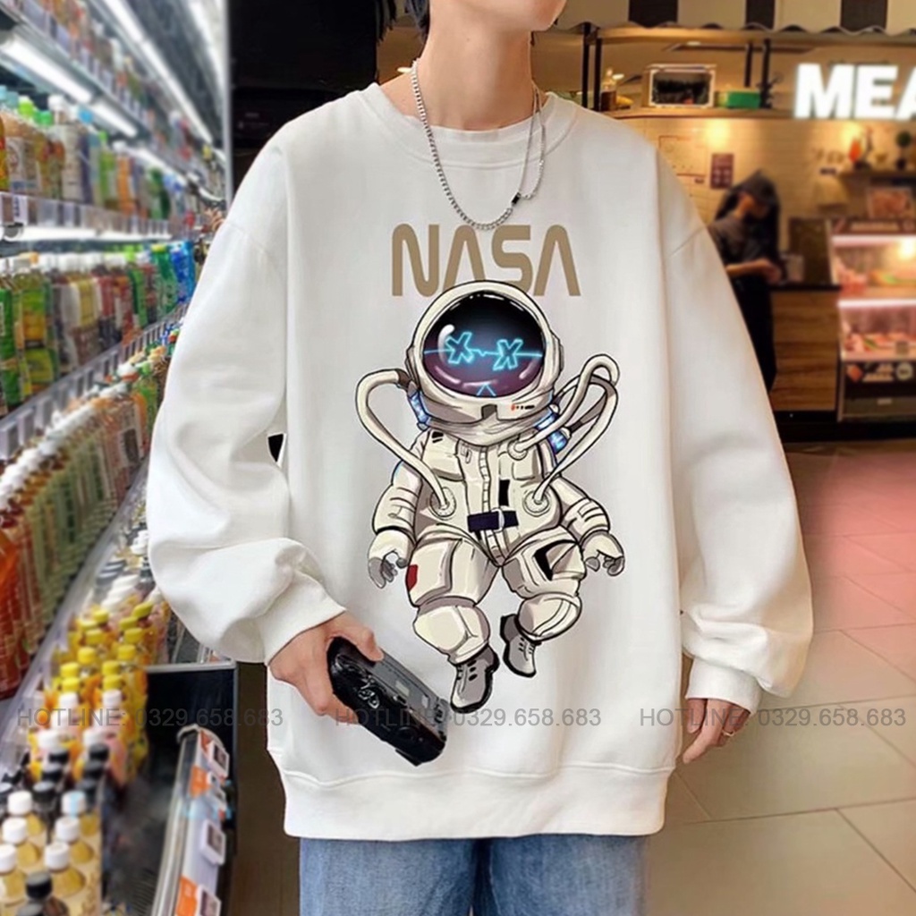 (Mẫu Mới) Áo Sweater Nỉ Bông Phi Hành Gia Nasa Thu Đông Unisex Form Rộng, Chất Nỉ Dày Dặn Ấm Áp