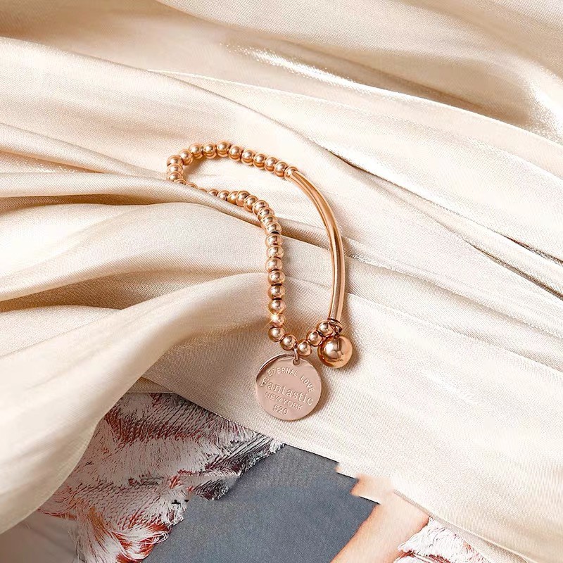 Vòng Tay Chuỗi Hạt Tròn Mạ Vàng Hồng 18K Phong Cách Châu Âu Thời Trang
