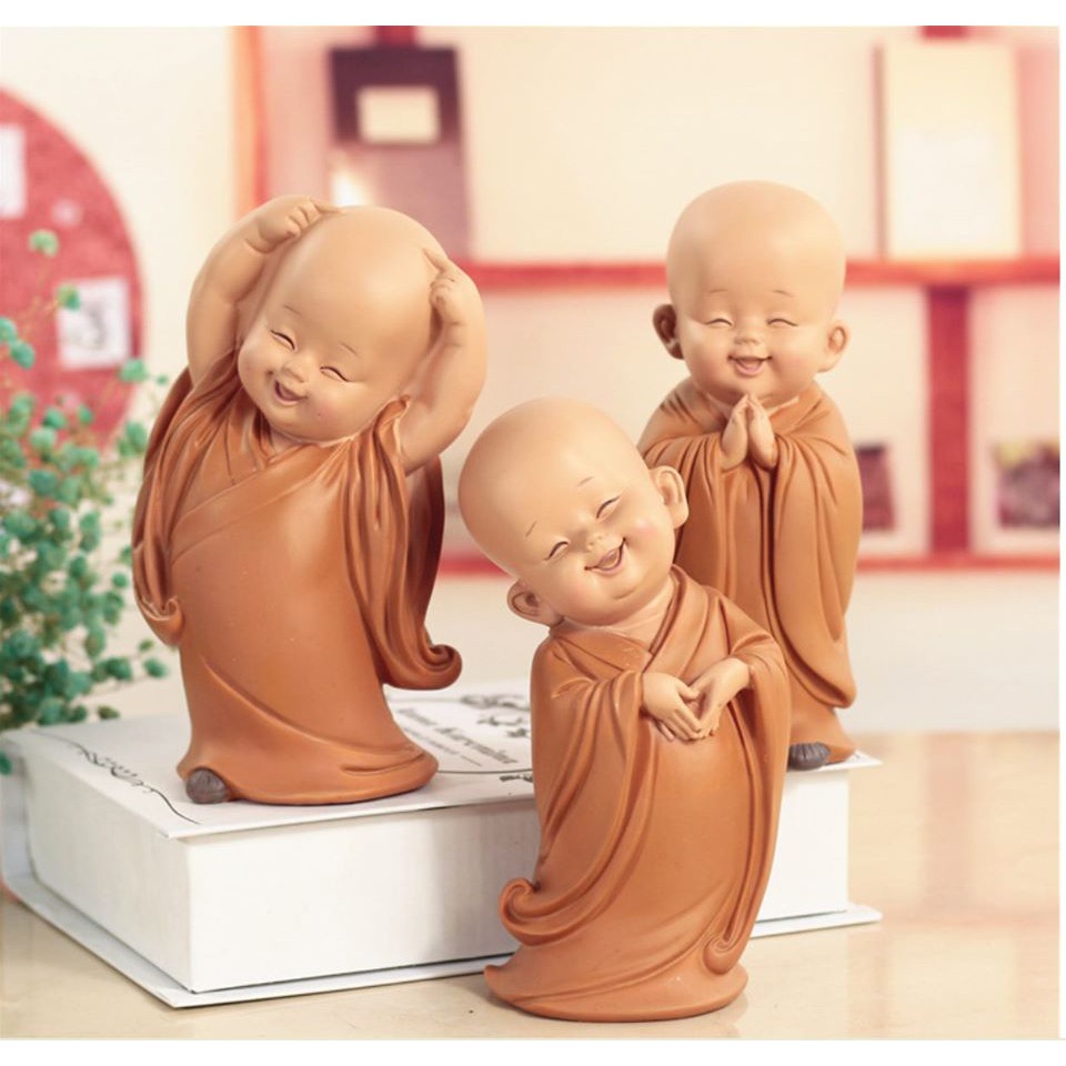 🔥  🔥 Bộ 03 chú tiểu áo nâu yêu đời trang trí nhà cửa,ôtô - mẫu đứng