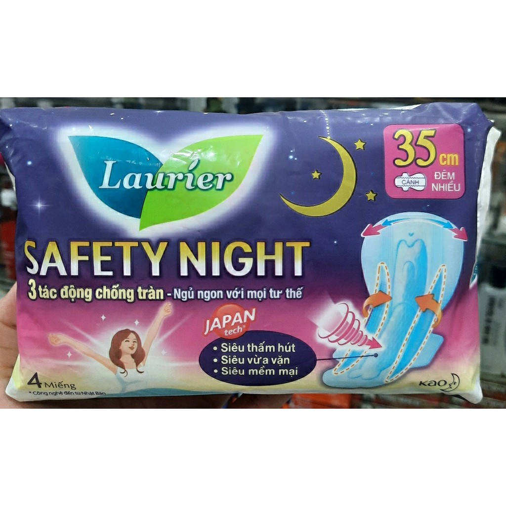 BVS Laurier Fresh &amp; Free Đêm Siêu Chống Tràn 30cm, 35cm gói 4 miếng