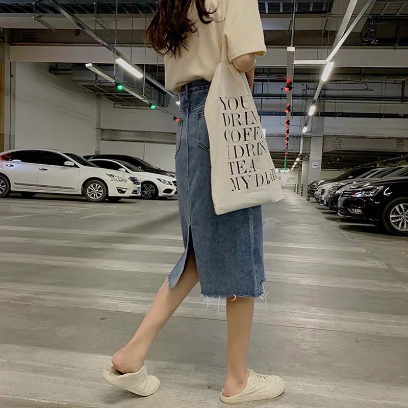 Chân Váy Jean Cạp Cao Rách Gấu Phong Cách Ulzzang - A5