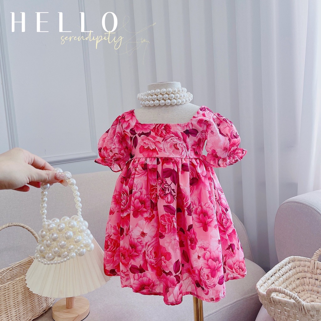 Váy hoa nhí hở lưng cho bé gái, váy tơ hoa ép chun hở lưng 4 màu dễ thương cho bé