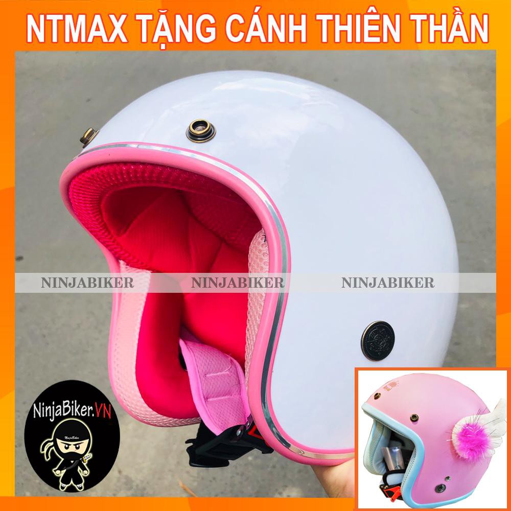 [ MẪU MỚI] Nón bảo hiểm ntmax trắng lót hồng kèm cánh thiên thần( ngẫu nhiên)