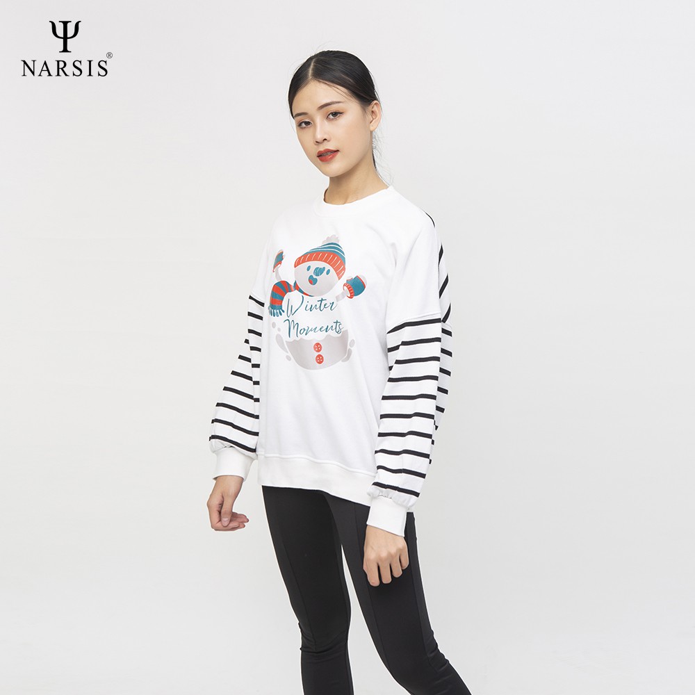 Áo Hoodie nữ Narsis L0071 chất nỉ màu trắng phối đen họa tiết người tuyết