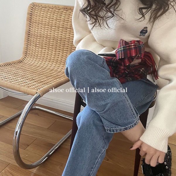 Áo Sweater Cổ Tròn Thêu Hình Gấu Hoạt Hình Phong Cách Hàn Quốc Cho Nữ