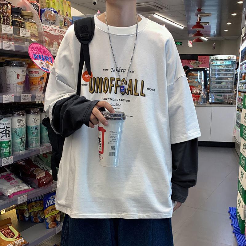 Áo thun giả hai lớp tay dài dáng rộng in chữ cho nam | BigBuy360 - bigbuy360.vn