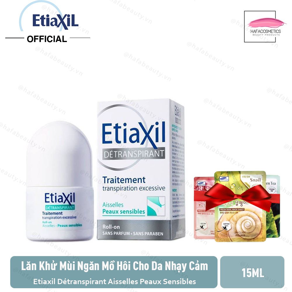 Lăn khử mùi Etiaxil Détranspirant Aisselles Peaux Sensibles 15ml (cho da hỗn hợp, da nhạy cảm)+ tặng mặt nạ 3W Clinic