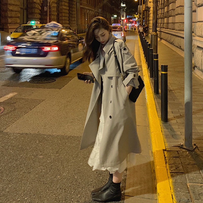 (Order) Áo măng tô trench coat nữ dáng dài kaki dày dặn có kèm đai phong cách Hàn Quốc