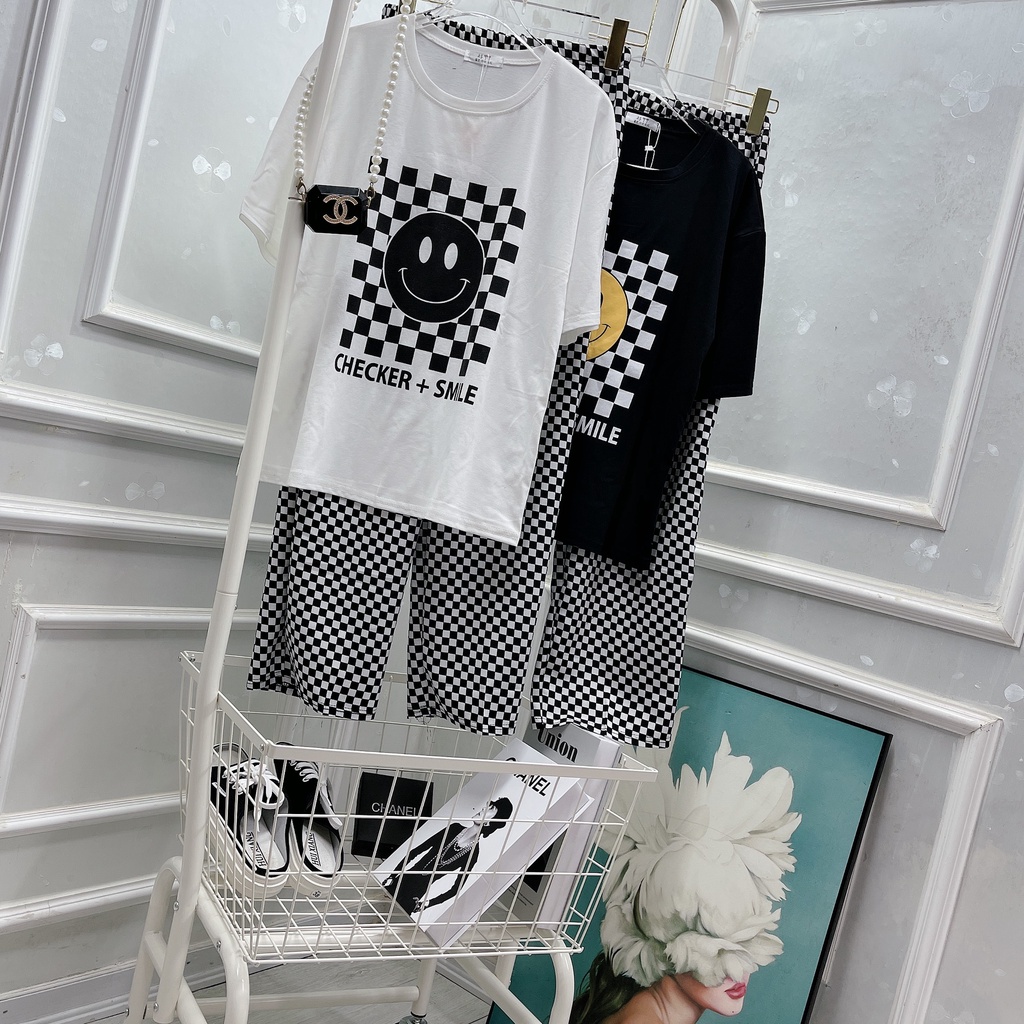 Set phông kẻ caro hình mặt cười - Hàng có sẵn - Xưởng may Lộc Vân - V27