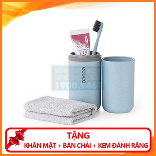 Cốc du lịch đa năng tặng kèm bàn chải, khăn mặt chất liệu lúa mạch Ecoco 9294