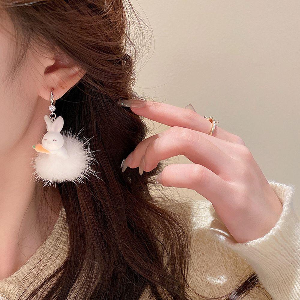 Bông Tai VANES1 Đính Bóng Lông Dễ Thương Thời Trang Mùa Thu Cho Nữ