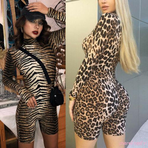 NFW♥Women´s Leopard Print Long Sleeve Tights Jumpsuit Club Dress Party Jumpsuit