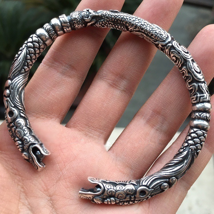 weiweijewelry/Vòng tay bằng chất liệu kim loại hình đầu rồng phong cách cổ điển dành cho nam và nữ