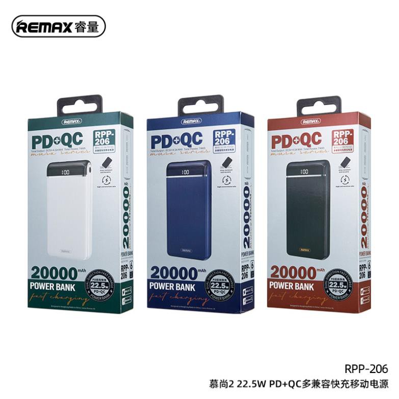 PIN SẠC DỰ PHÒNG REMAX RPP-206 - 20.000 MAH - 3 INPUT 3 OUTPUT - CÓ SẠC NHANH (PD250325)