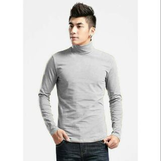 Áo thun cổ lọ tay dài nam màu xám trắng - XT01