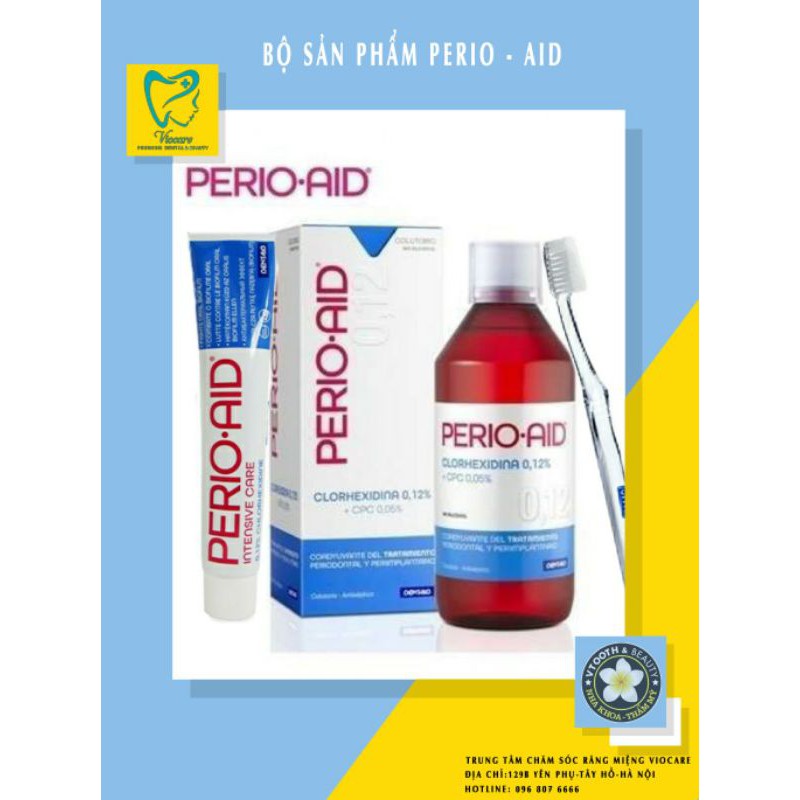 Bộ sản phẩm nước súc miệng+ kem đánh răng PERIO-AID tặng kèm bàn chải phẫu thuật Vitis giá 170k