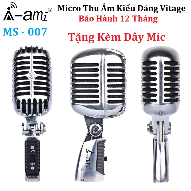 Micro Thu Âm Ami MS 007 Vintage - Kiểu Dáng Cổ Điển Sang Trọng - Sử Dụng Cho Sound Card, Mixer, Pc, Laptop - BH 12T