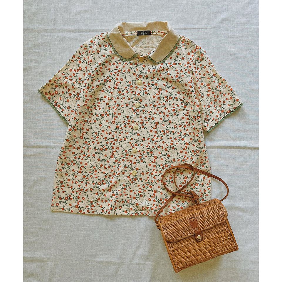 Áo sơmi vintage cổ sen