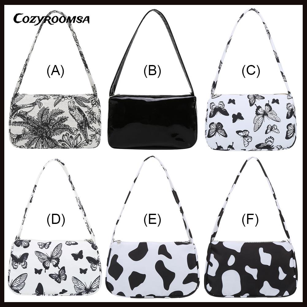 Túi Đeo Vai / Kẹp Nách Vải Canvas In Họa Tiết Kiểu Vintage Dễ Thương Cho Nữ