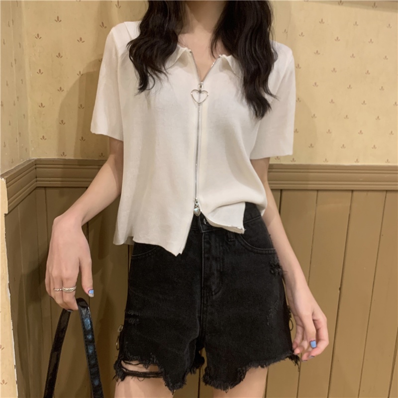 Áo Croptop Dệt Kim Tay Ngắn Dáng Ôm Thời Trang Mùa Hè Xinh Xắn Cho Nữ