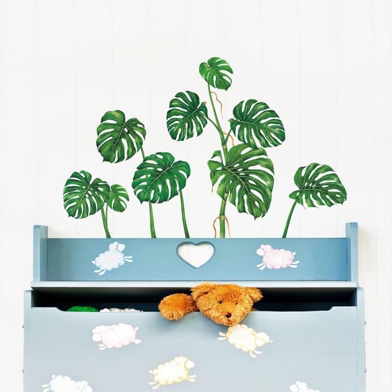 Miếng dán tường hình lá cây nhiệt đới chống thấm nước dễ chùi rửa
