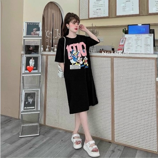 Đầm suông dài from rộng thun thái cao cấp cổ tròn tay ngắn dưới 70kg 03