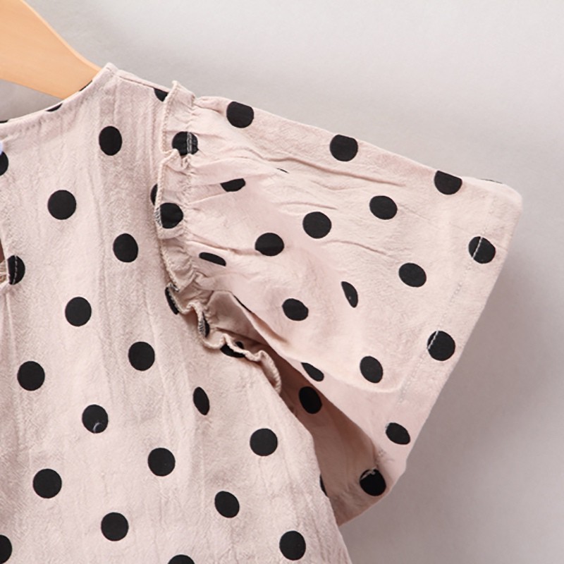 Bộ áo phối quần short chấm bi đáng yêu thời trang cho bé gái 2 ~ 6 tuổi