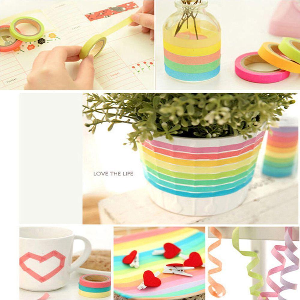 PEWANY Cuộn Băng Dính Màu Cầu Vồng Dùng Trang Trí Sổ Tay / Mặt Nạ Cho Học Sinh