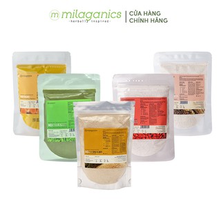 Combo 5 Bột Đắp Mặt Siêu Trắng Da MILAGANICS: Bột Cám Gạo, Đậu Đỏ, Yến Mạch, Trà Xanh, Nghệ (100g/ túi)