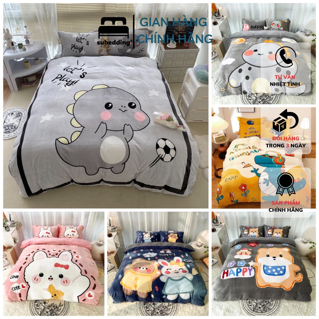 Bộ Chăn Ga Gối Nỉ Nhung Hình 3D Cao cấp Mẫu Mới 2021,Kèm drap giường bo chun ( chat chọn mẫu)