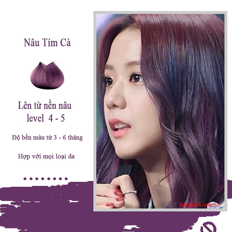 Thuốc nhuộm tóc Nâu Tím Cà màu nhuộm lên màu chuẩn tone kem nhuộm an toàn không sót da đầu kem nhuộm mùi thơm