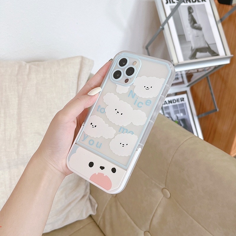 Ốp Điện Thoại Mềm Họa Tiết Chú Cún Hoạt Hình Có Giá Đỡ Cho Iphone11 12 13 Pro MAX X XS MAX XR 6 7 8 Plus