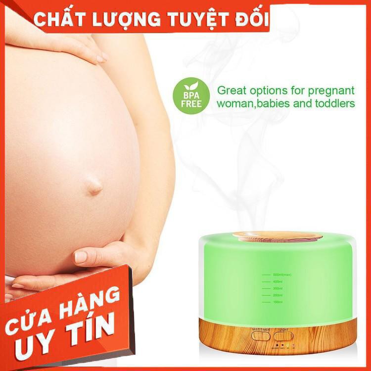 Máy Khuyếch Tán Tinh Dầu Trụ Vân Gỗ Cao Cấp-500ml, Máy xông tinh dầu Trụ nắp trong phun sương hơi nước thơm mát phòng
