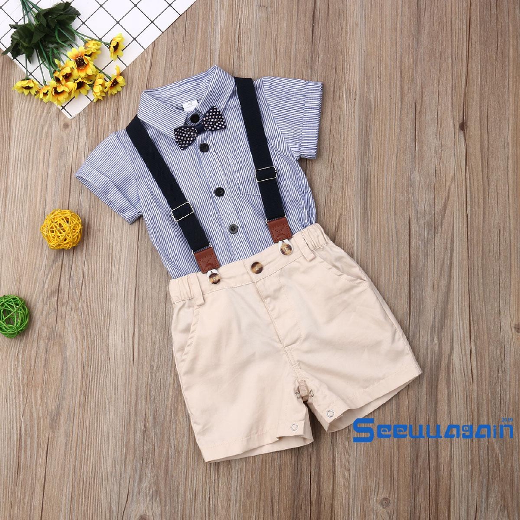 Set Áo Sơ Mi Tay Ngắn & Quần Short Yếm Cho Bé Trai