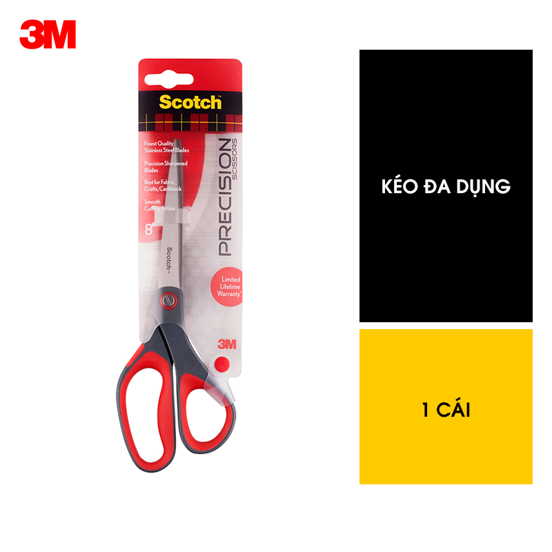 Kéo đa dụng Scotch 3M 8 inch làm từ thép không gỉ chống ăn mòn, lưỡi kéo sắc cạnh, bền lâu, tay cầm thoải mái 1448