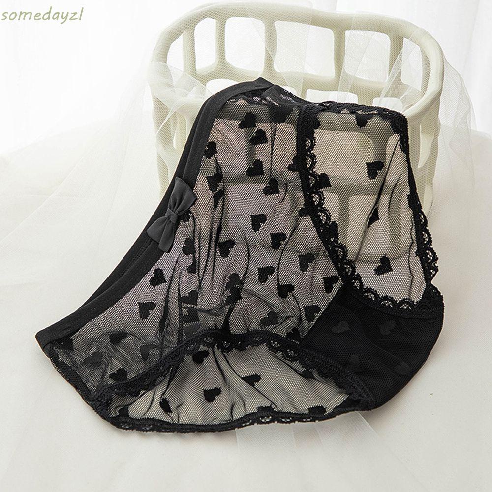 Quần lót cotton lưng vừa phối ren in hình trái tim phong cách Hàn Quốc dành cho nữ