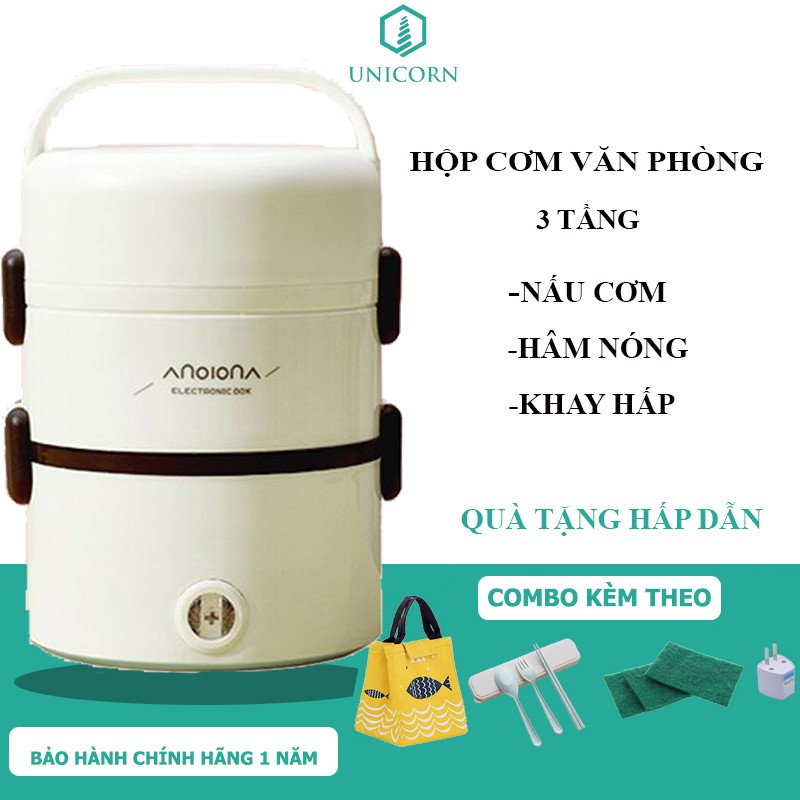 Hộp Cơm Văn Phòng 3 Tầng Nấu Cơm Trực Tiếp, Hộp Cơm Cắm Điện Đa Năng Nấu Cơm, Hâm Nóng Thức Ăn, Hấp Trứng Nấu Canh