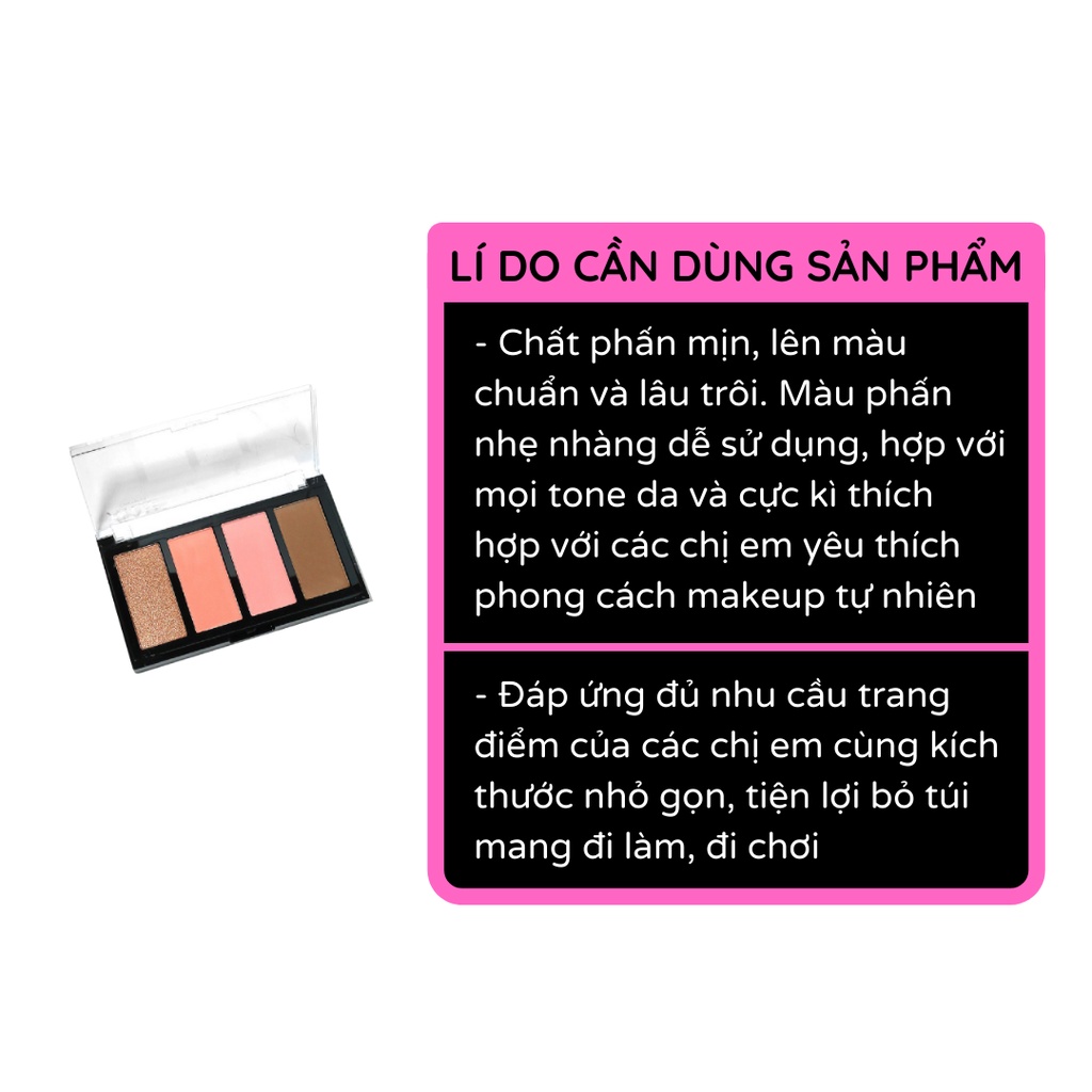 Bảng phấn trang điểm Amuse tạo khối, bắt sáng, má hồng 4 màu 13g