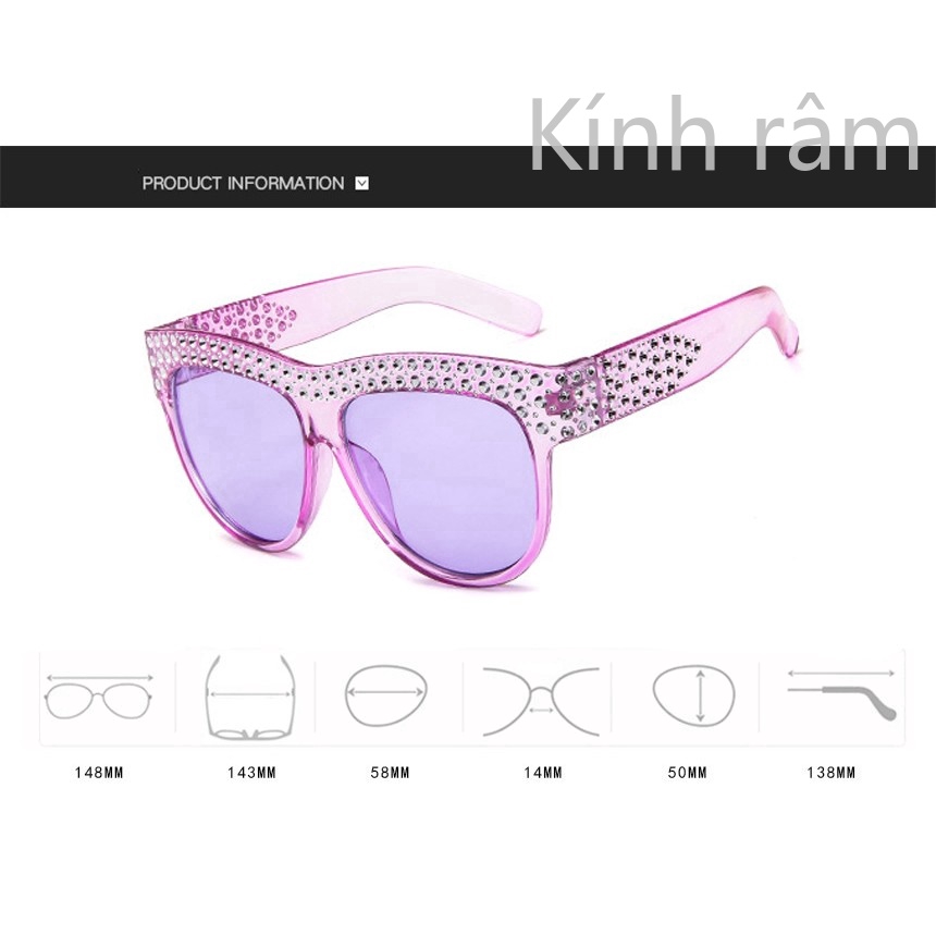 Kính mát vuông đính đá lấp lánh cho nữ