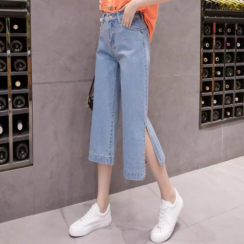 (sẵn đậm size 26) Quần jeans lỡ ống rộng xẻ lai