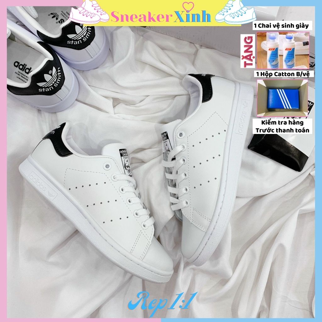 Giày adidas stanmith gót đen, giày thể thao stanmith trắng đen đi học đi chơi bền đẹp giá rẻ SneakerXinh Store AD27