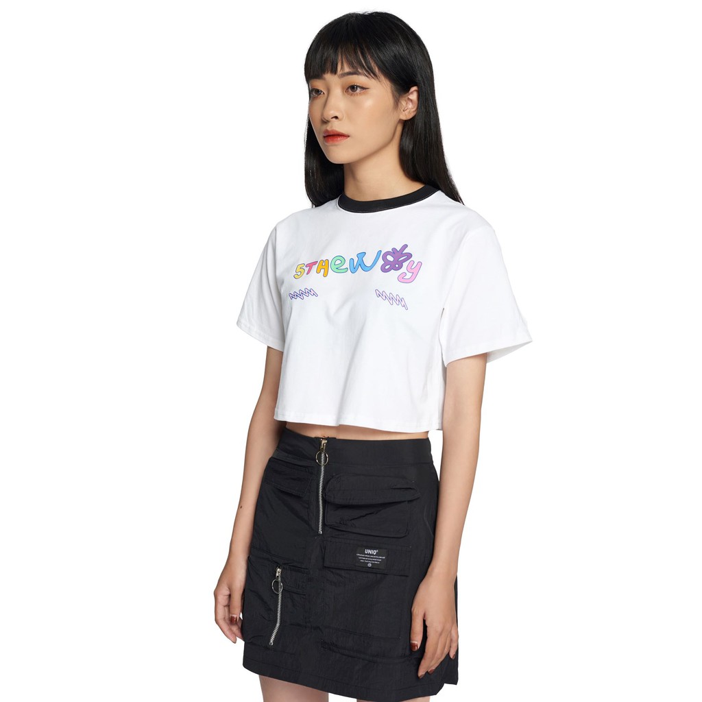 5THEWAY /teddy bear/ CROP TEE in WHITE aka Áo Croptop Trắng Tay Ngắn