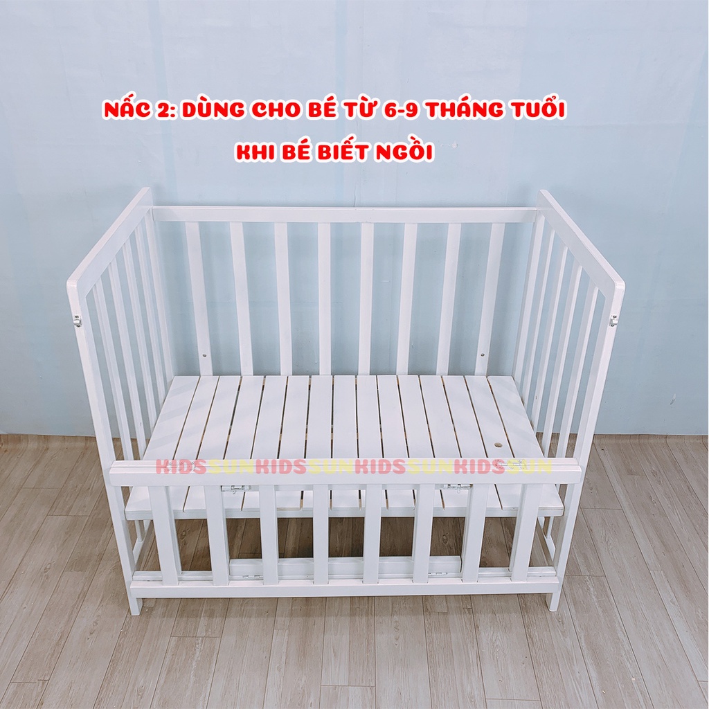 Cũi Cho Bé 3 Tầng Trẻ Em KIDSSUN Chất Liệu Gỗ Quế Xuất Khẩu Có Giát Để Đồ Tặng Ga Chống Thấm Bảo Hành 24 Tháng