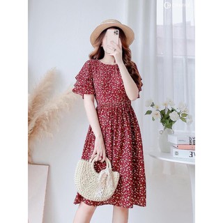 Bán sỉ váy li eo tay bồng cổ tròn