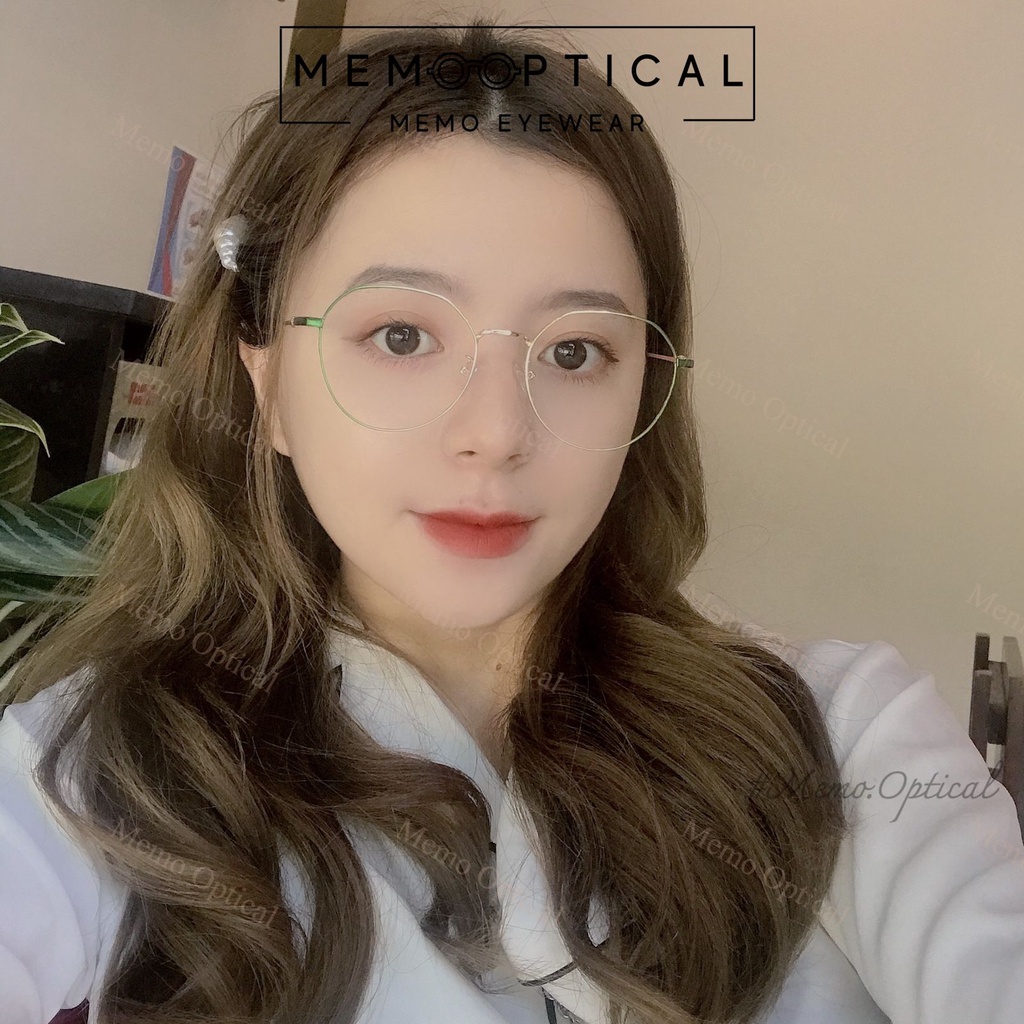 Gọng kính cận kim loại nữ Memo Optical thiết kế dáng tròn thanh mảnh màu sắc thời trang KL195