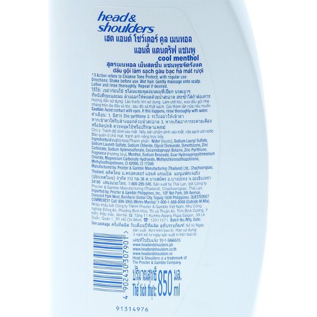 Dầu gội Head &amp; Shoulders bạc hà 850ml Thái Lan